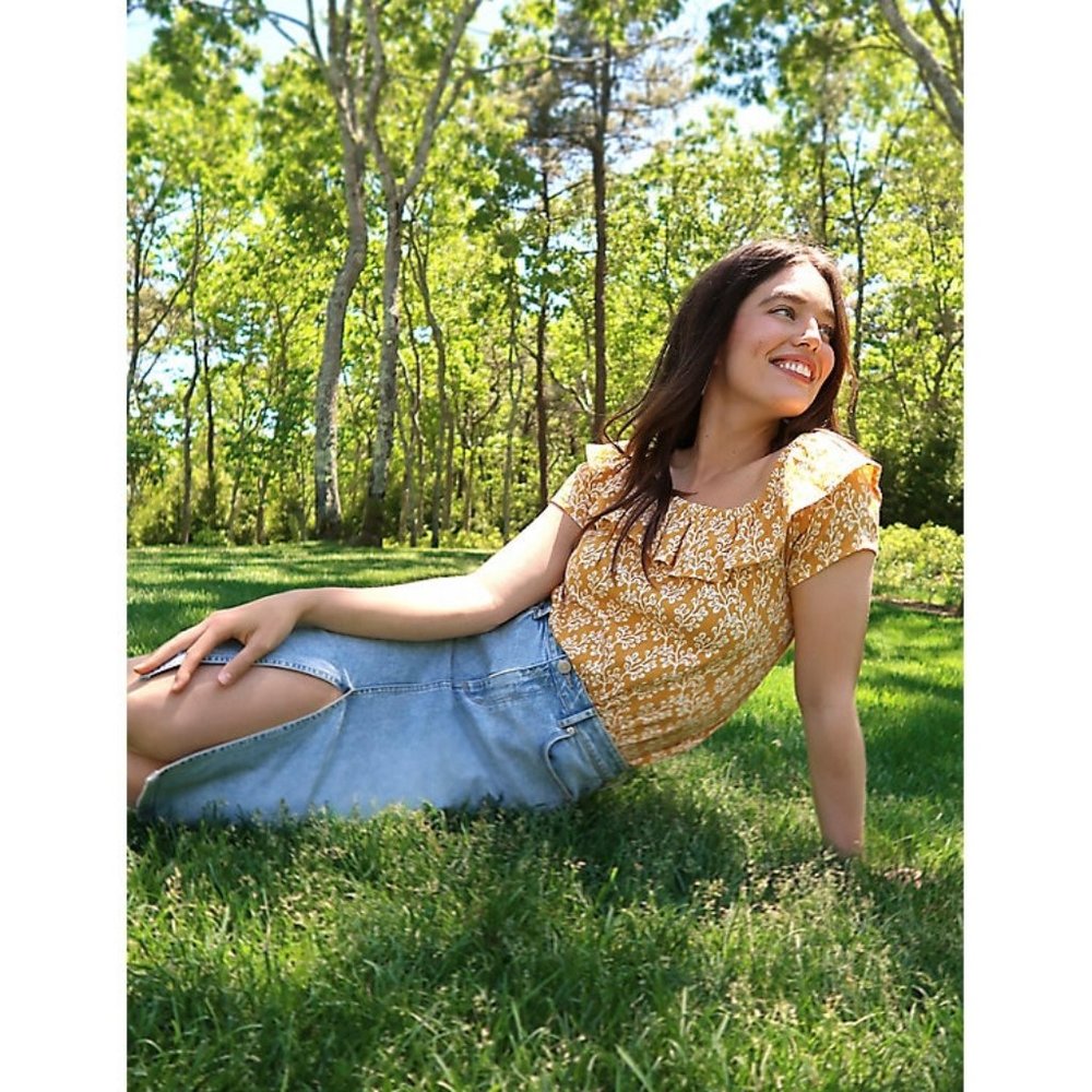 LOFT Floral Crinkle Off the Shoulder Tee Blous Top